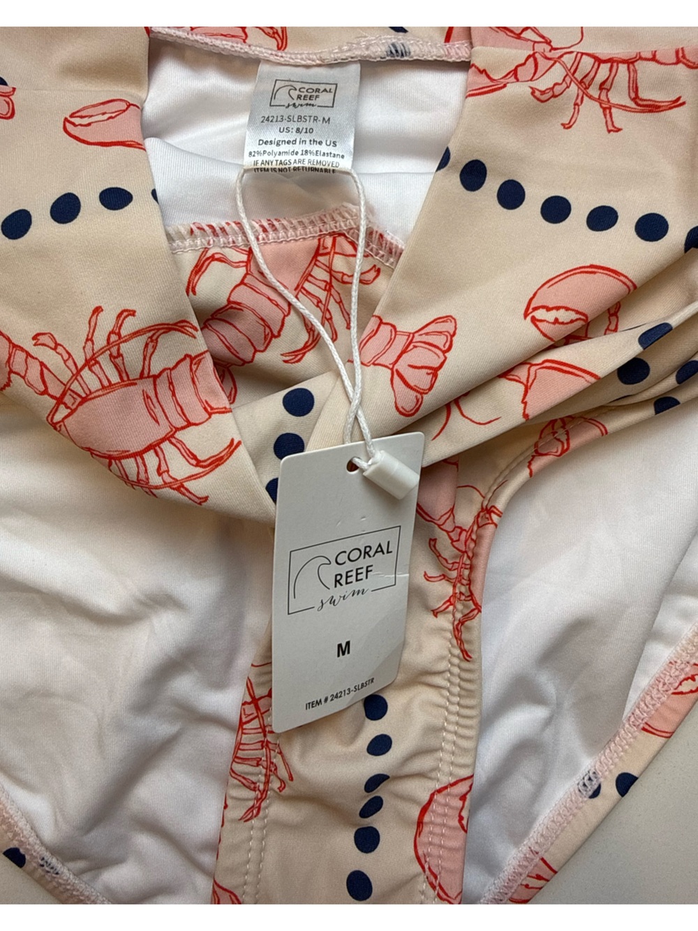 Coral Reef Swim Two-Piece Swimsuit in Blush with Coral Lobster Print Size M - Picture 8 of 10